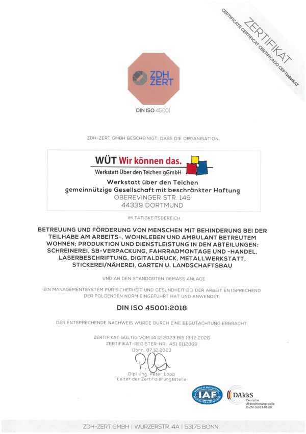 Zertifikat: DIN ISO 45001:2018 Zertifikat: DIN ISO 45001:2018