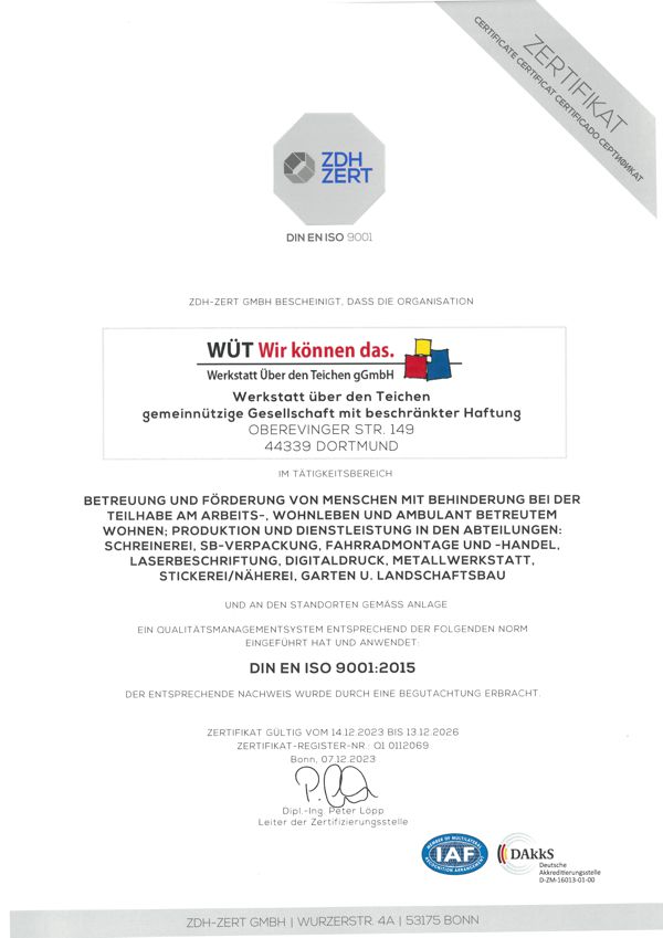 Zertifikat: DIN EN ISO 9001:2015 Zertifikat: DIN EN ISO 9001:2015